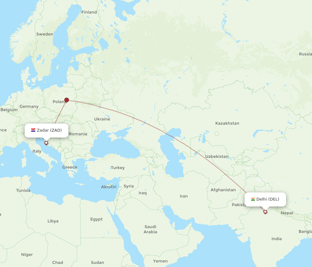 DEL-ZAD flight routes