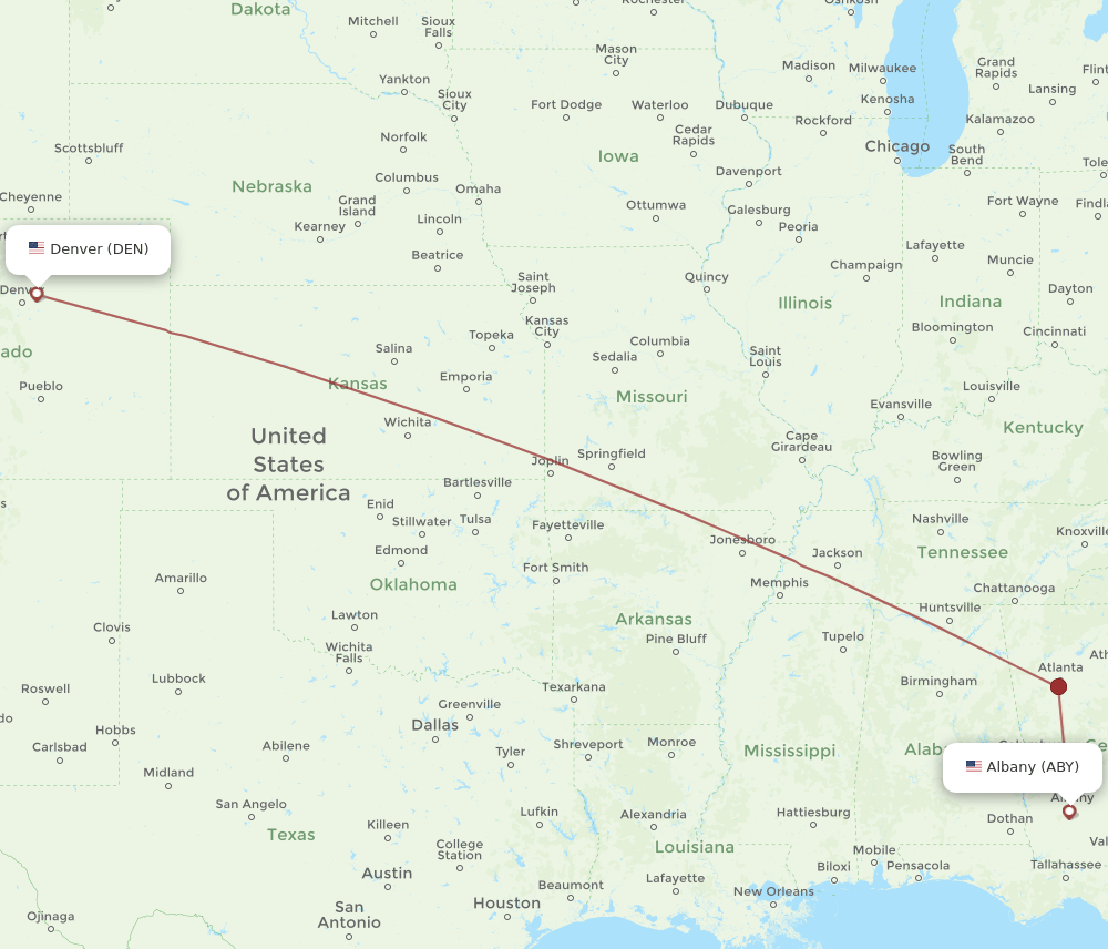 DEN to ABY flights and routes map