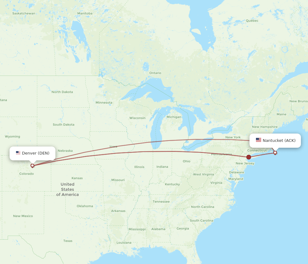 DEN to ACK flights and routes map
