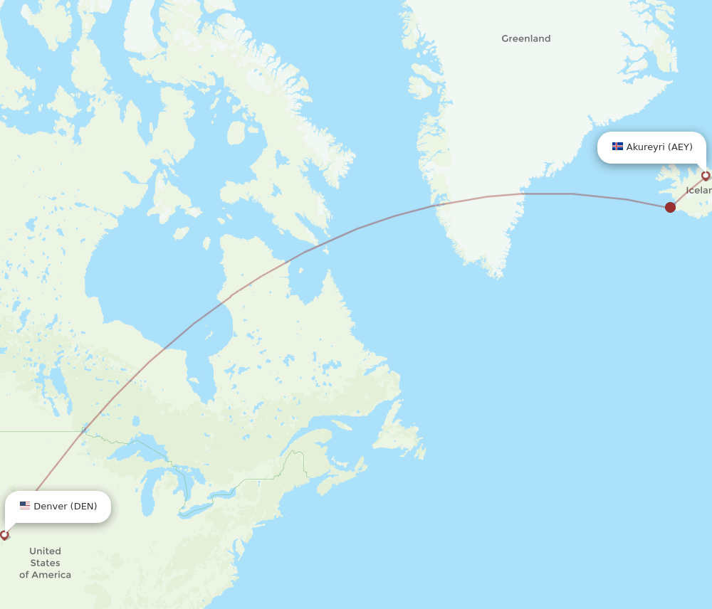 DEN to AEY flights and routes map