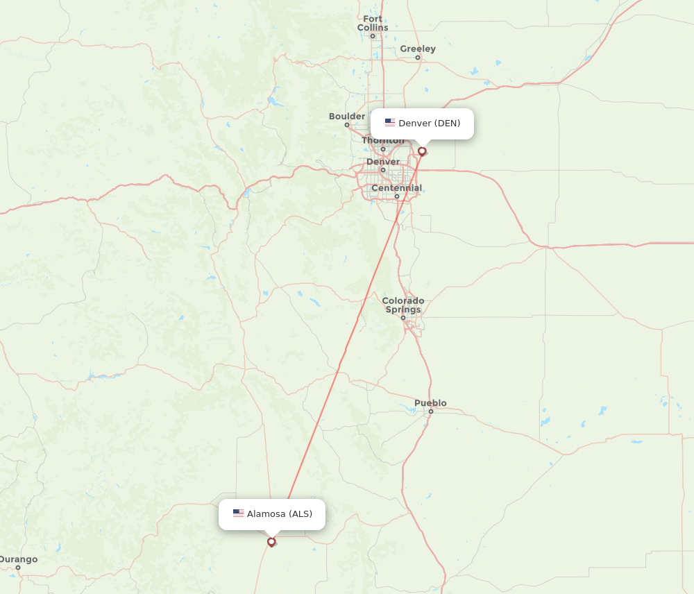 Denver - Alamosa route map and flight paths
