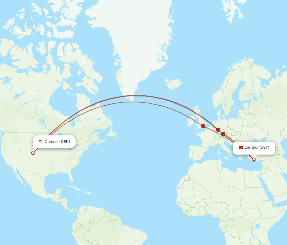 DEN to AYT flights and routes map