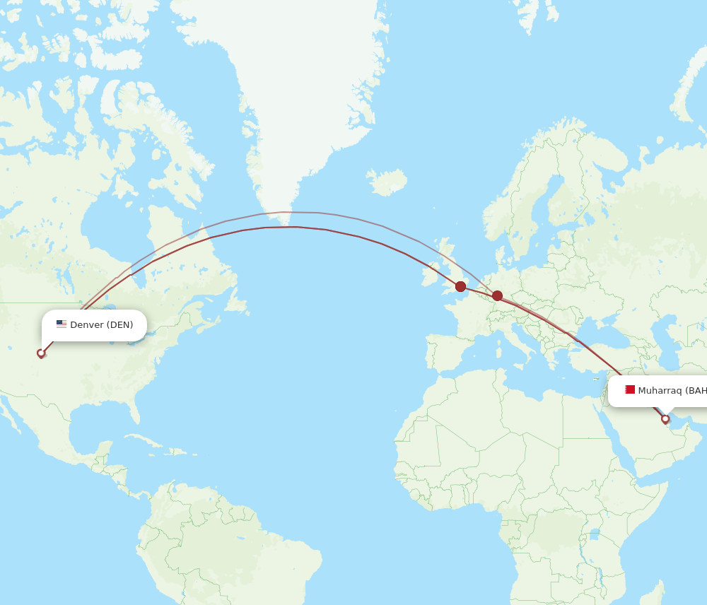 DEN-BAH flight routes