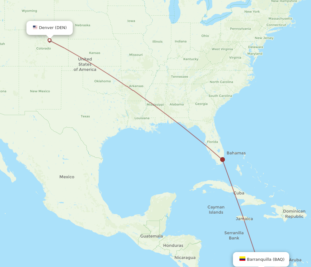 DEN to BAQ flights and routes map