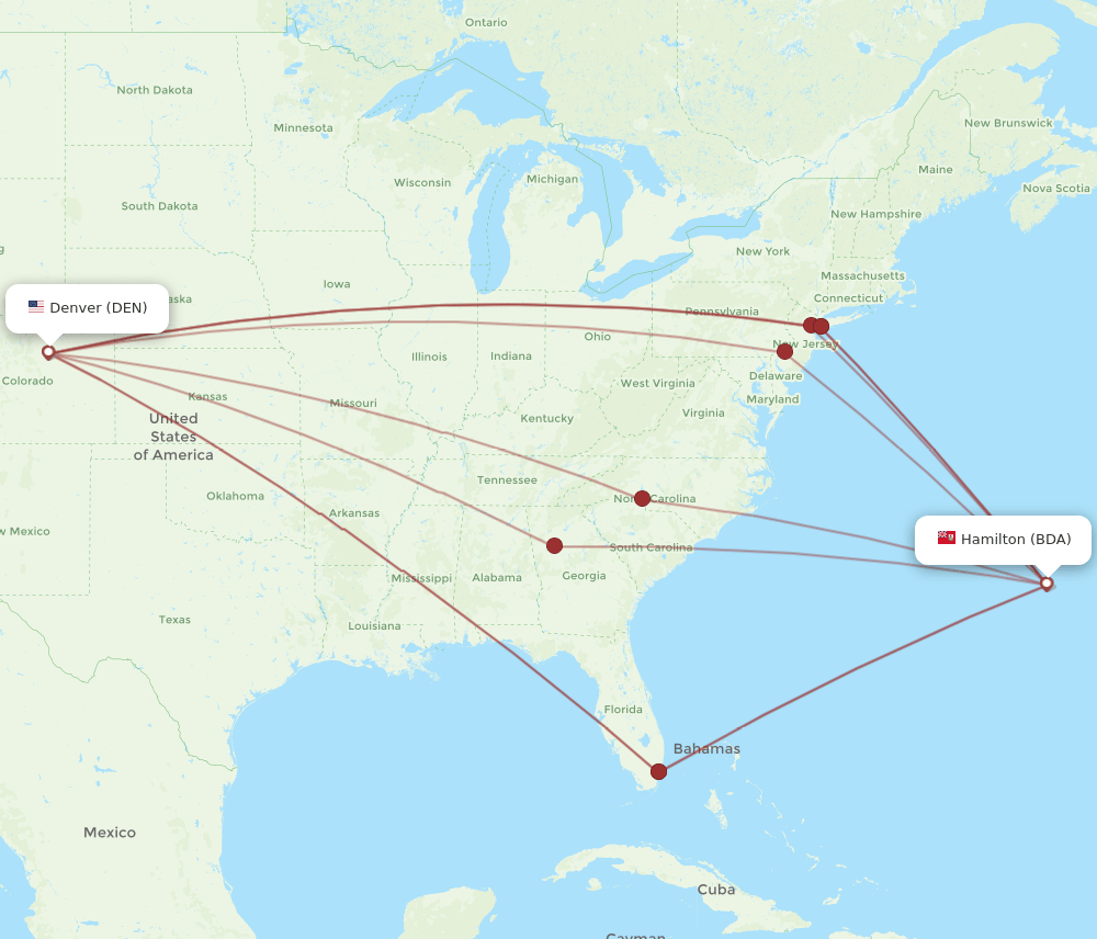 DEN-BDA flight routes