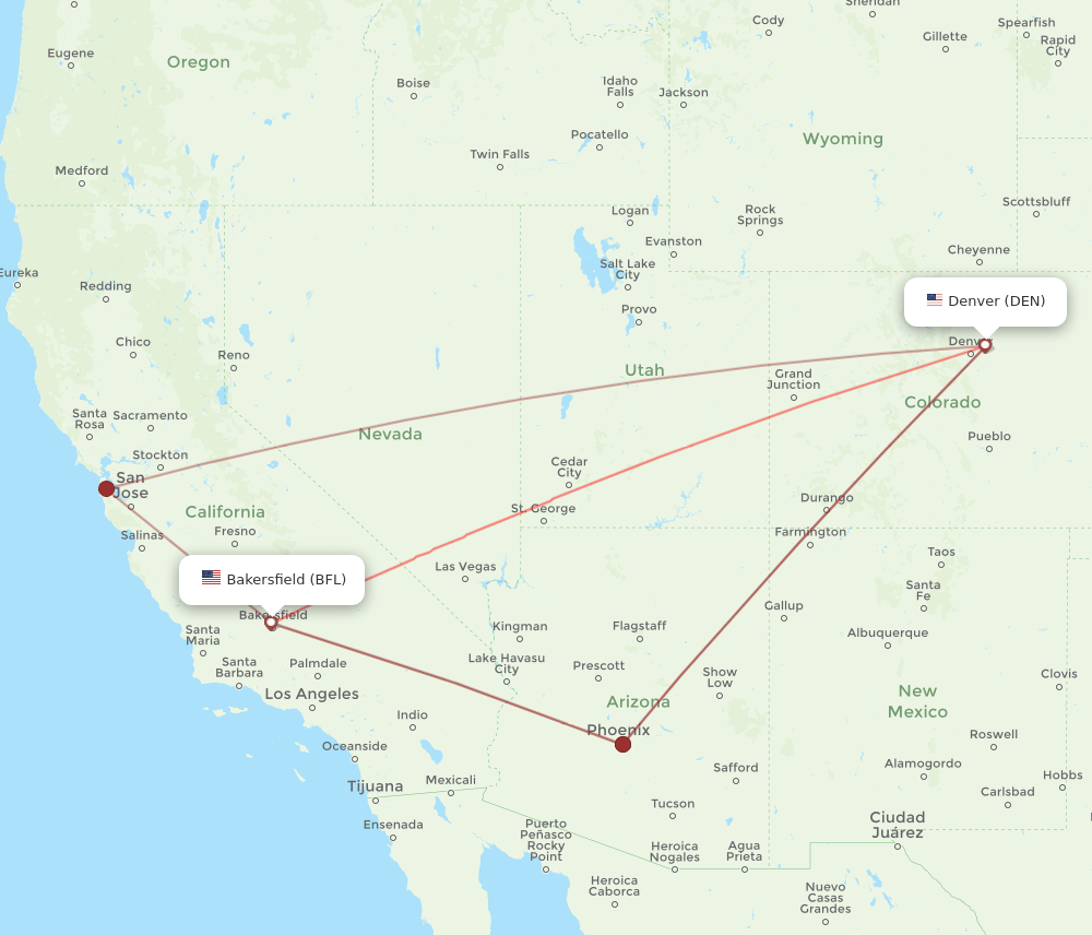DEN-BFL flight routes
