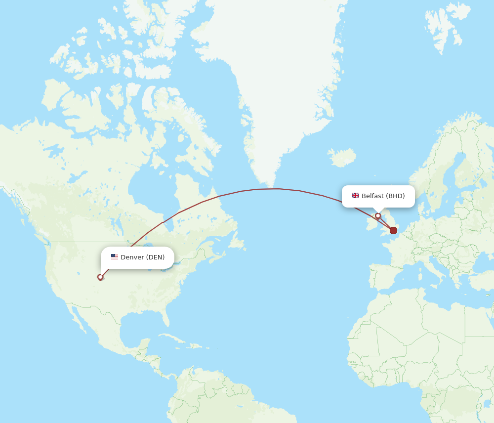 DEN to BHD flights and routes map