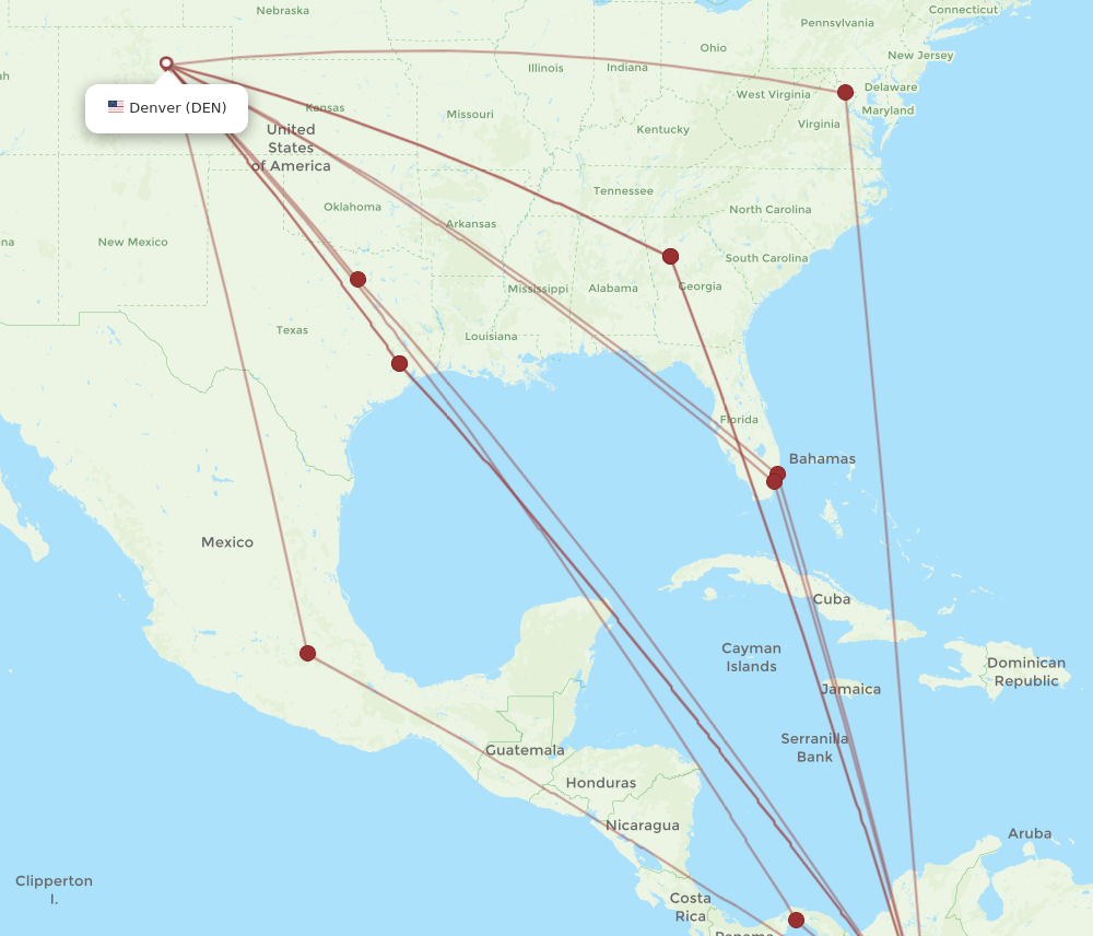 DEN to BOG flights and routes map