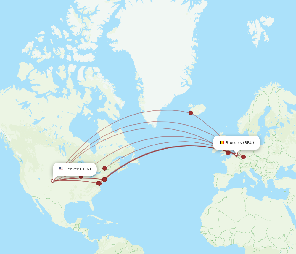 DEN to BRU flights and routes map