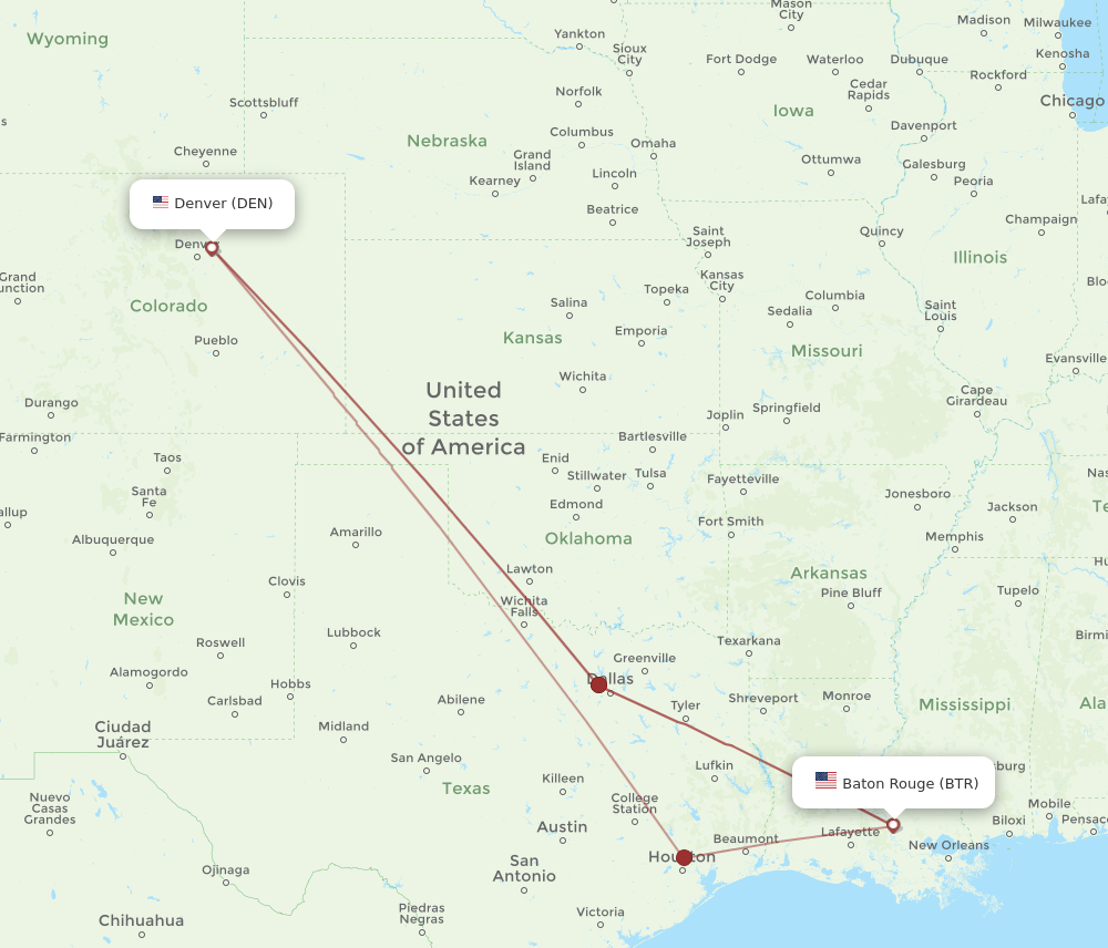 DEN-BTR flight routes