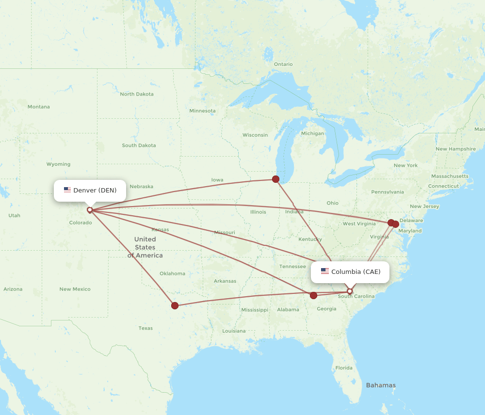DEN-CAE flight routes
