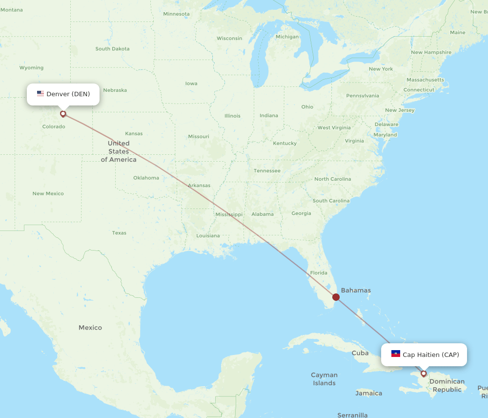 Cap Haitien - Denver route map and flight paths