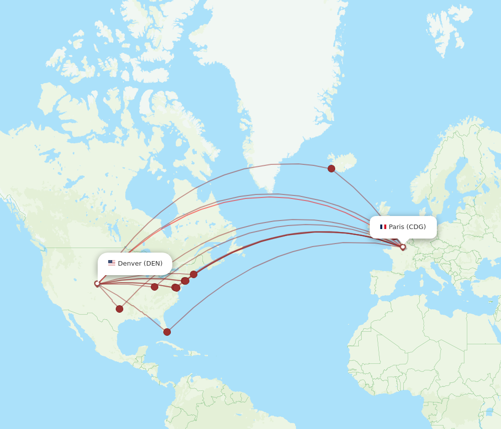 DEN to CDG flights and routes map
