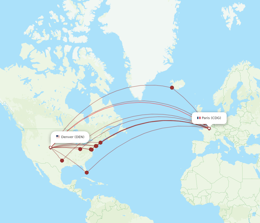 DEN-CDG flight routes