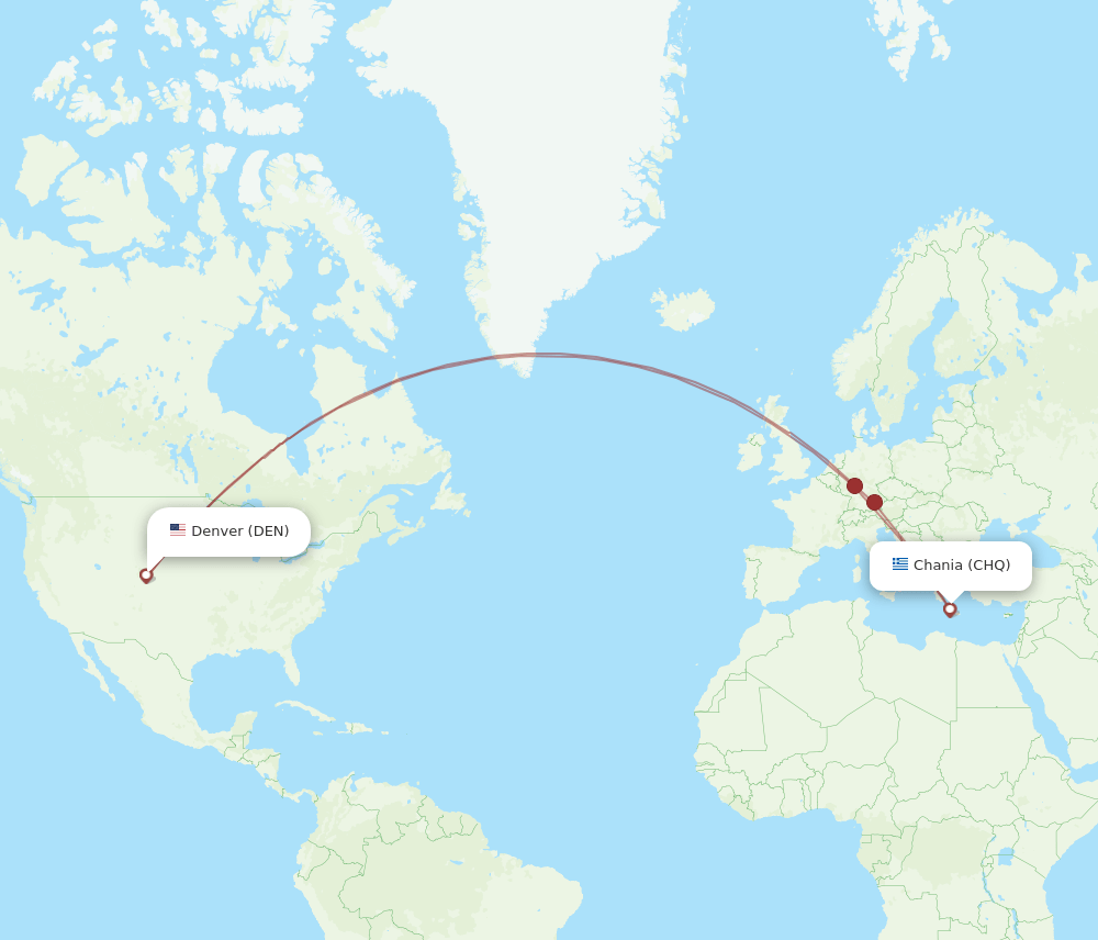DEN to CHQ flights and routes map