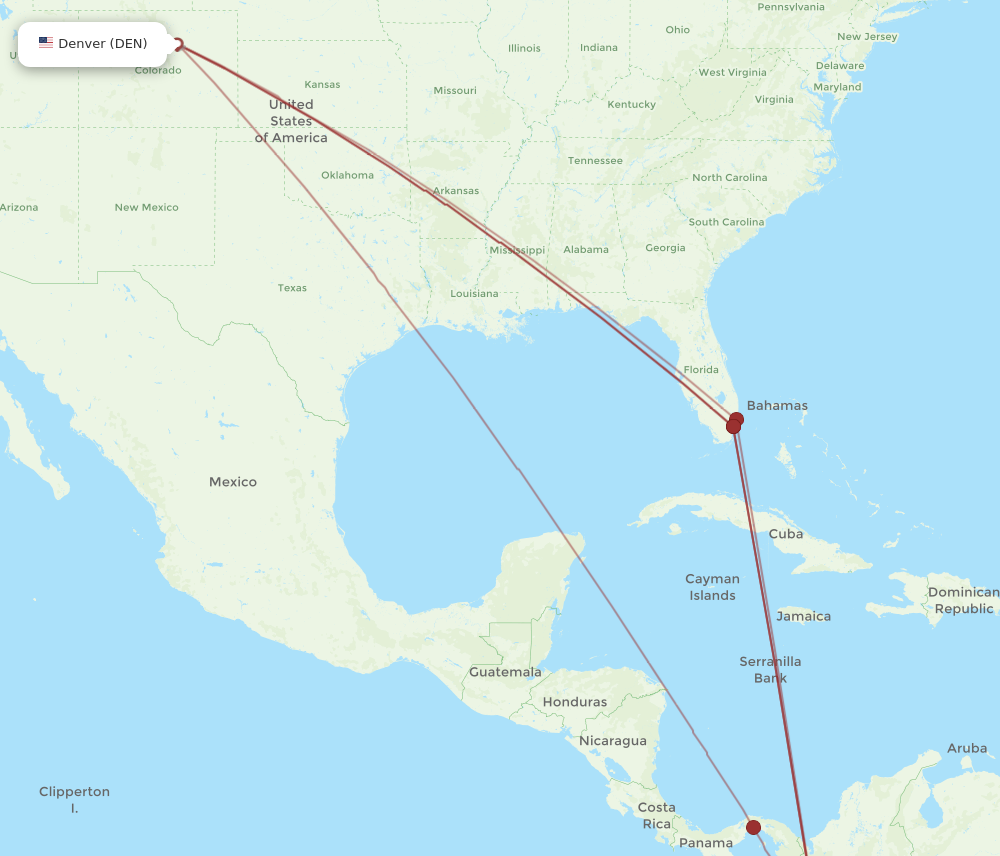 DEN to CLO flights and routes map