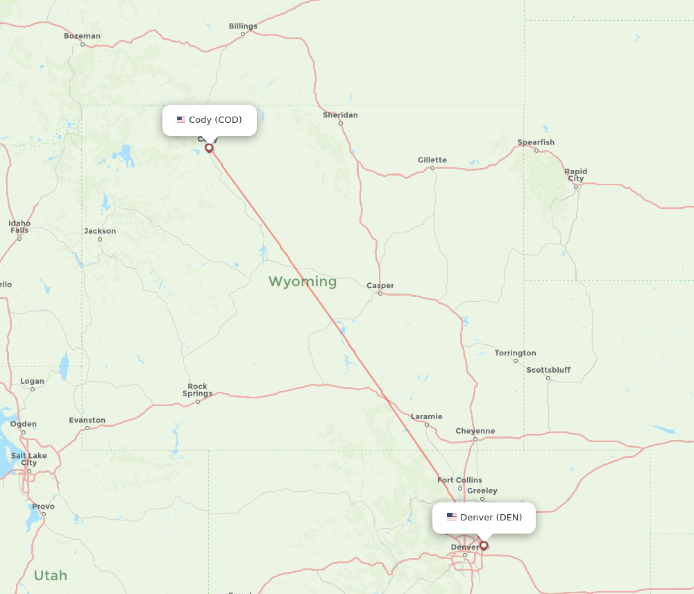 Denver - Cody route map and flight paths