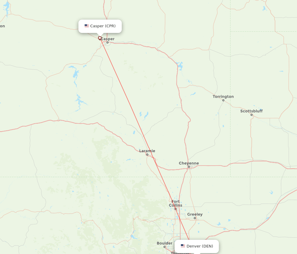 Denver - Casper route map and flight paths