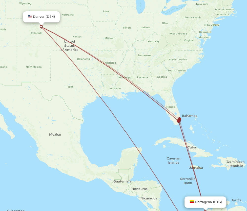 DEN to CTG flights and routes map