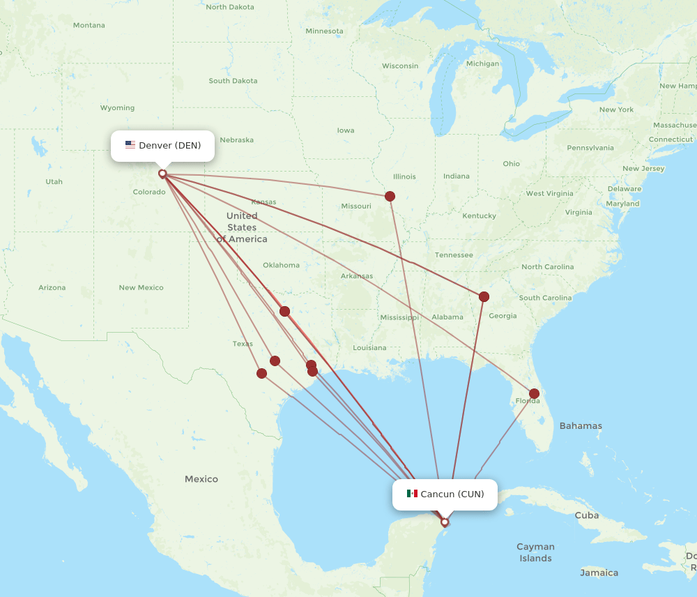 DEN-CUN flight routes