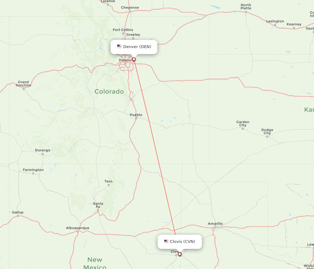 Denver - Clovis route map and flight paths