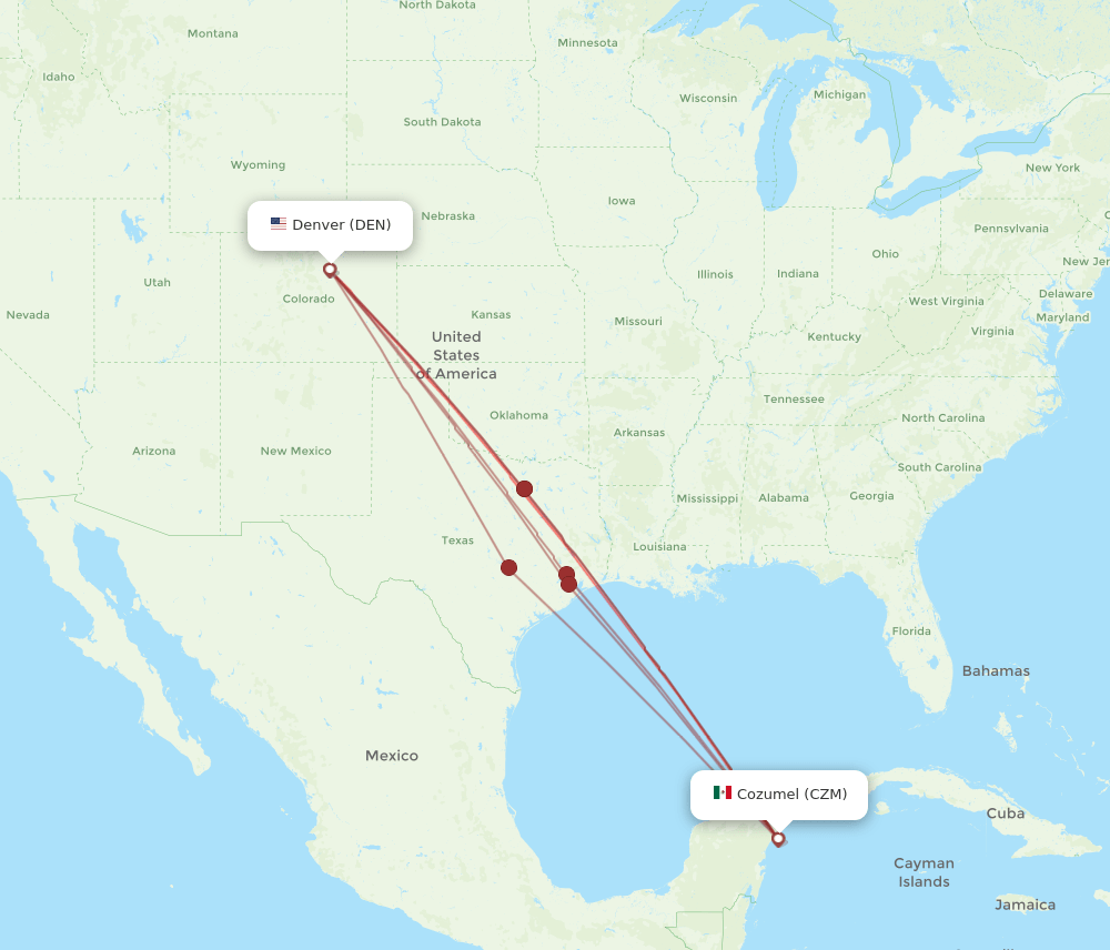 DEN to CZM flights and routes map