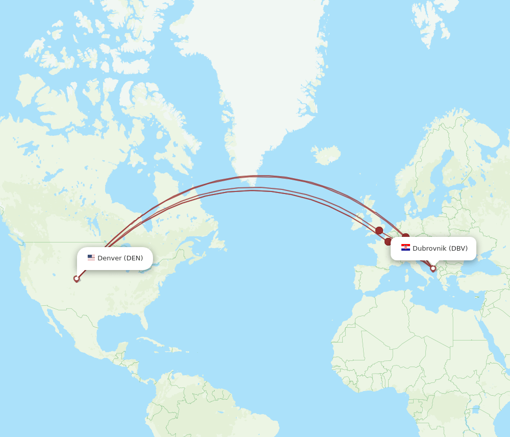 DEN-DBV flight routes