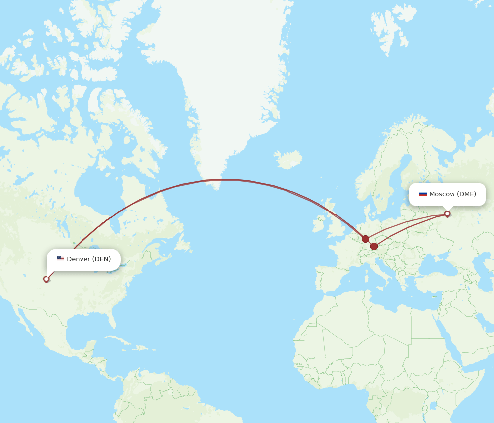 Denver - Moscow route map and flight paths