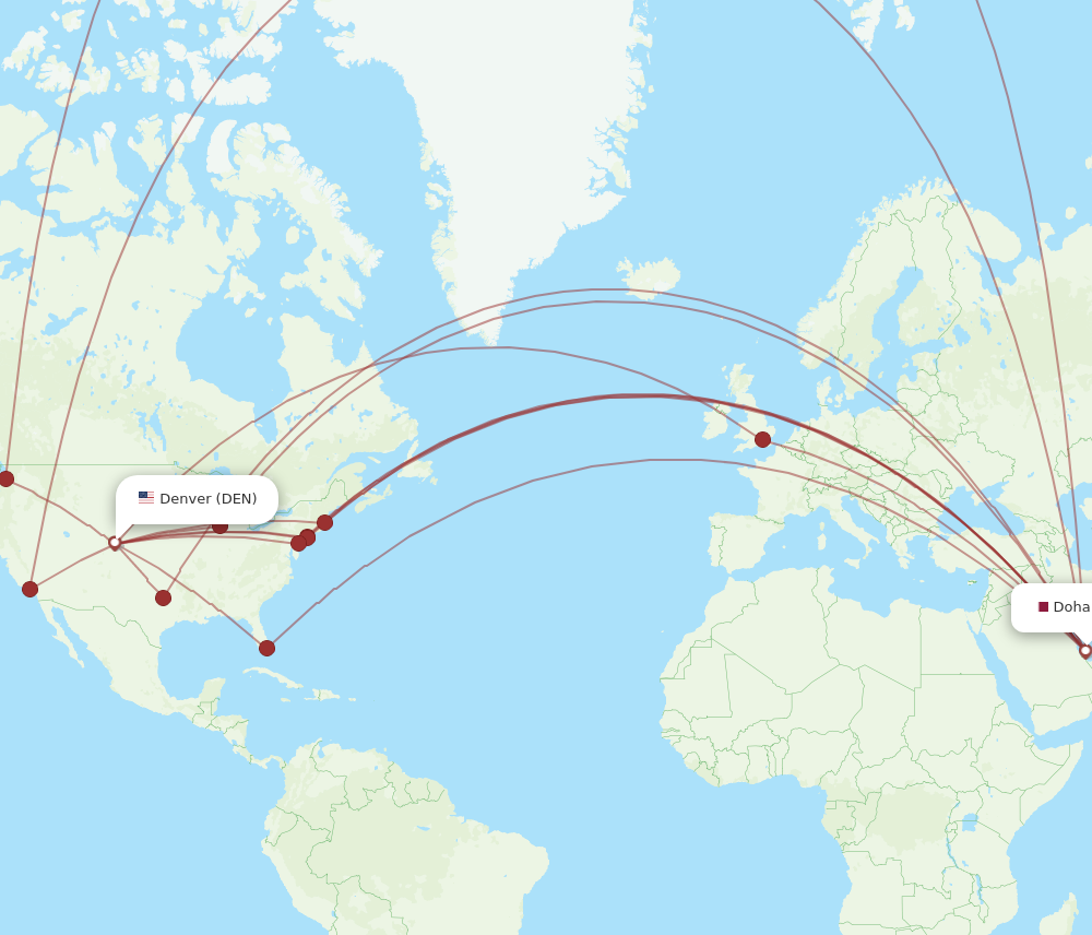 DEN to DOH flights and routes map