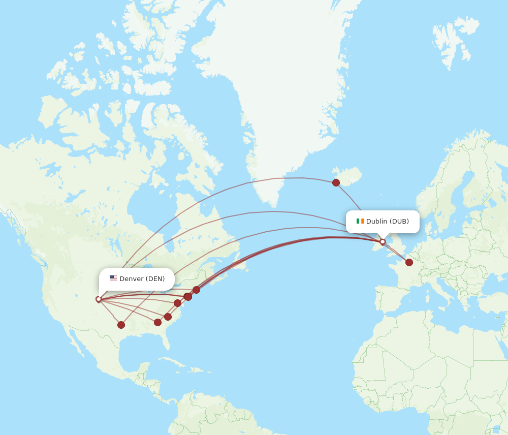 DEN to DUB flights and routes map