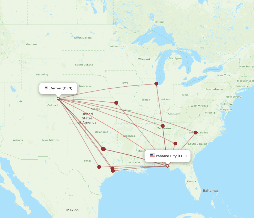 DEN-ECP flight routes