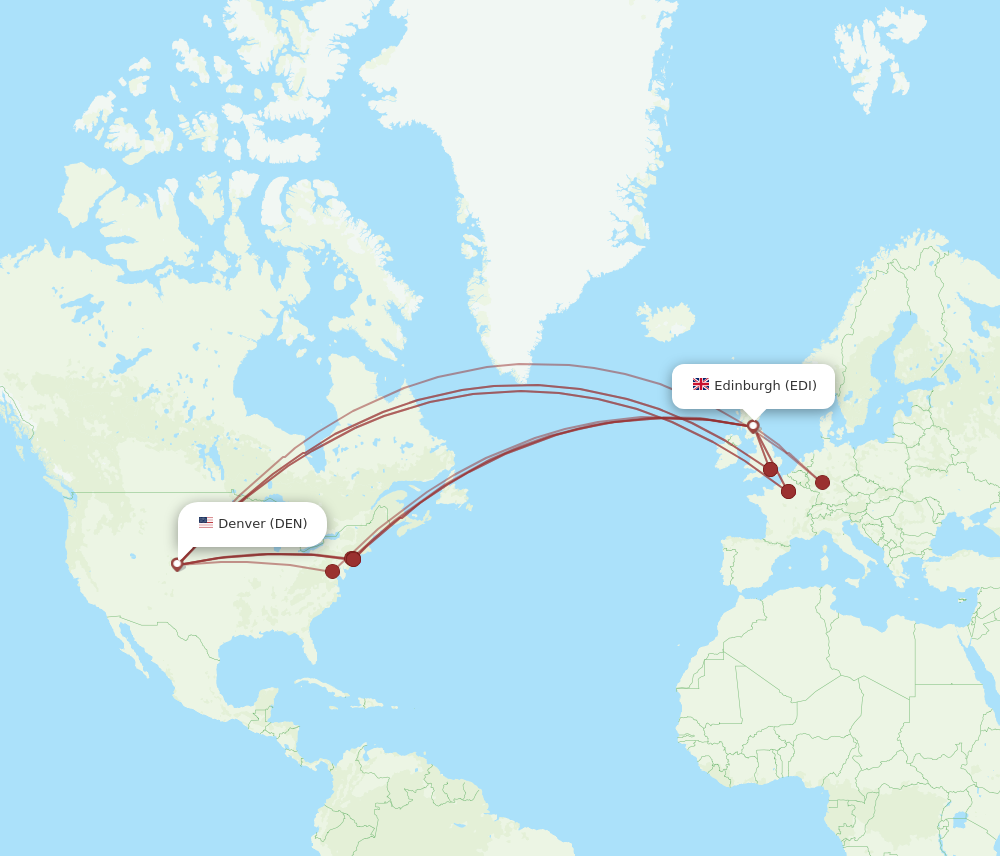 DEN to EDI flights and routes map
