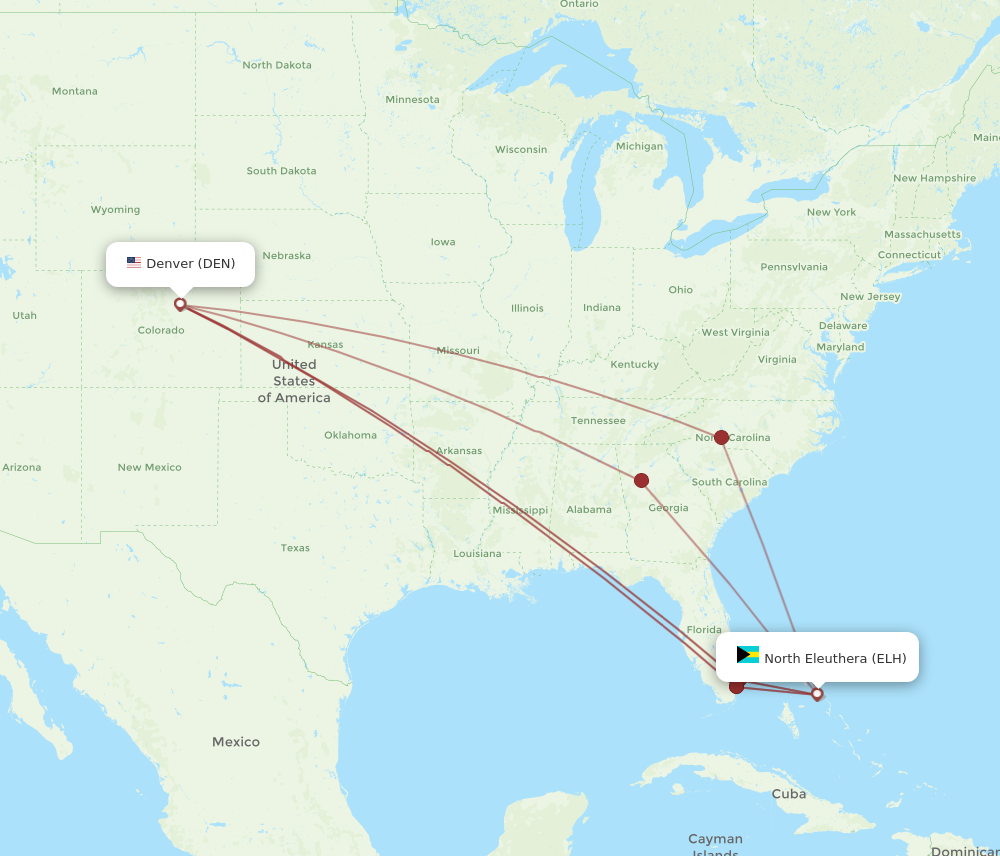 DEN to ELH flights and routes map
