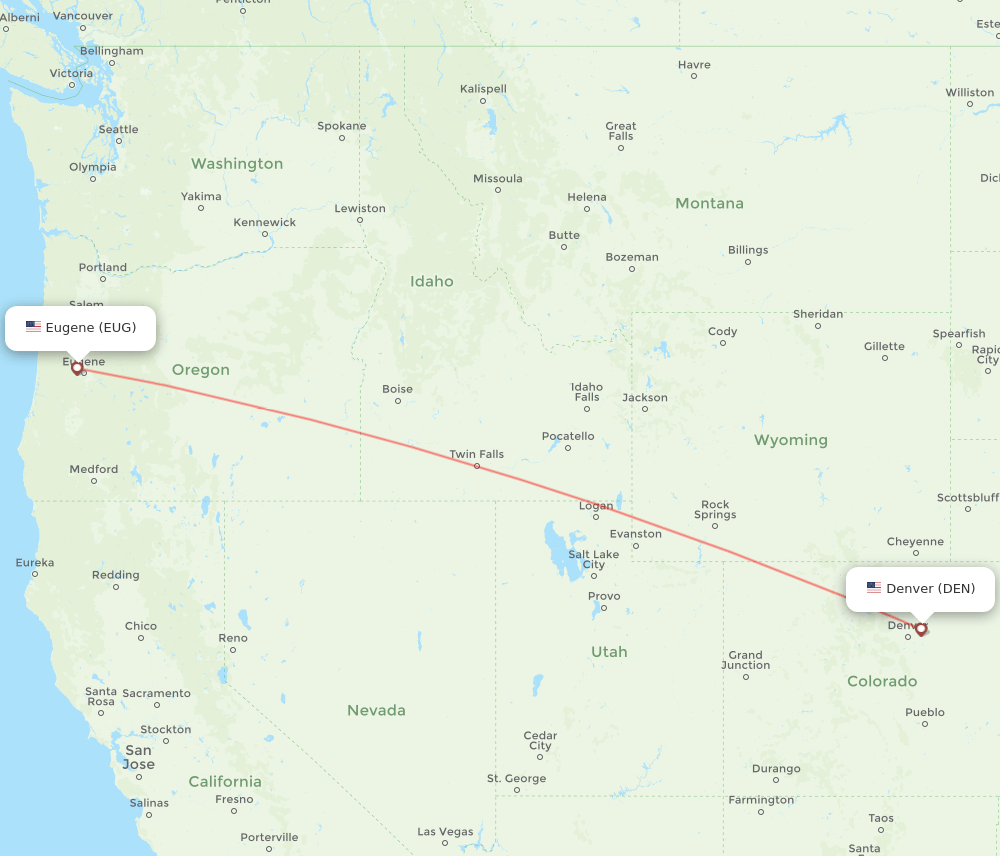 DEN-EUG flight routes