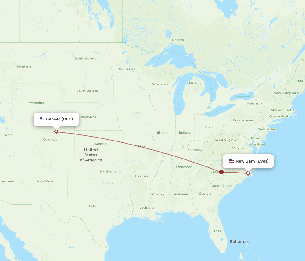 DEN-EWN flight routes