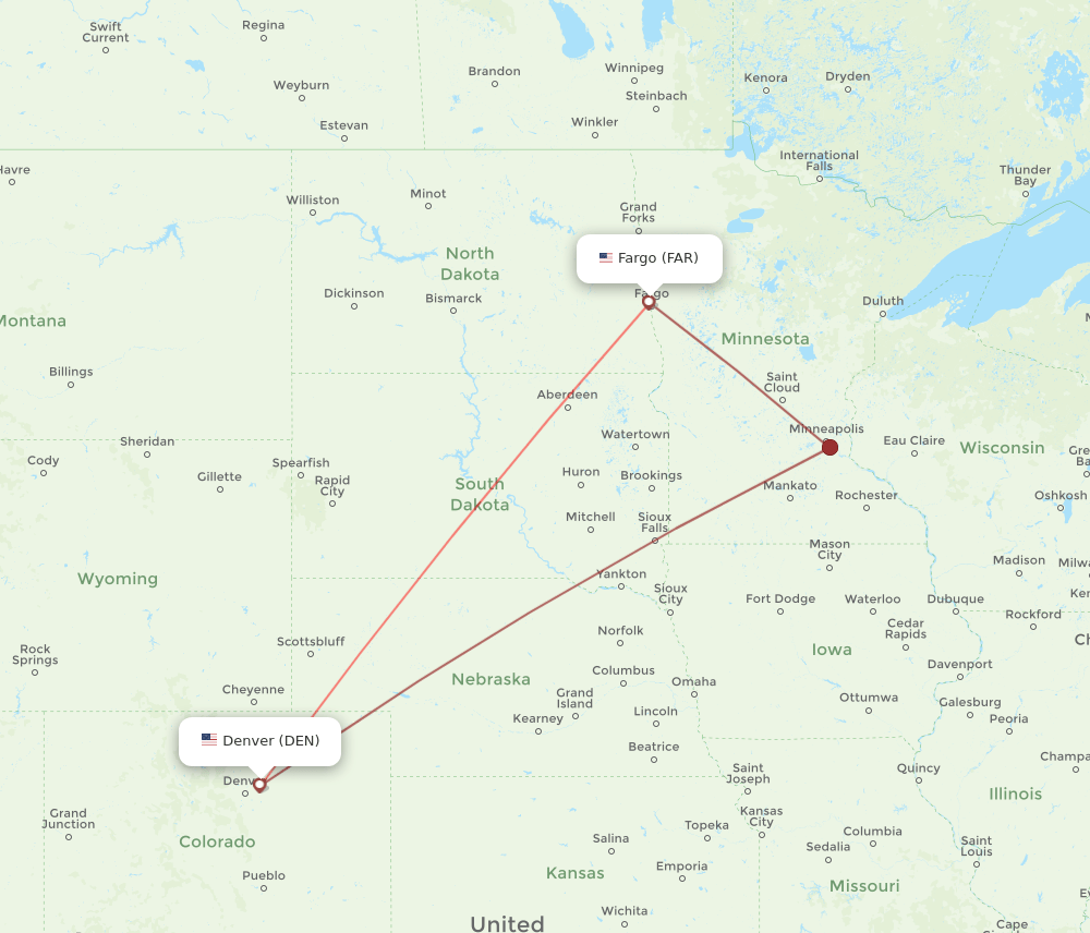 DEN-FAR flight routes