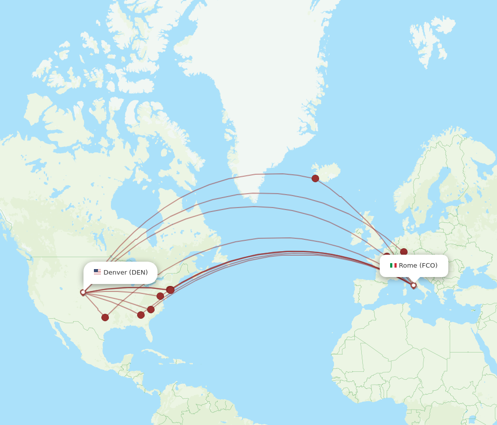 DEN to FCO flights and routes map