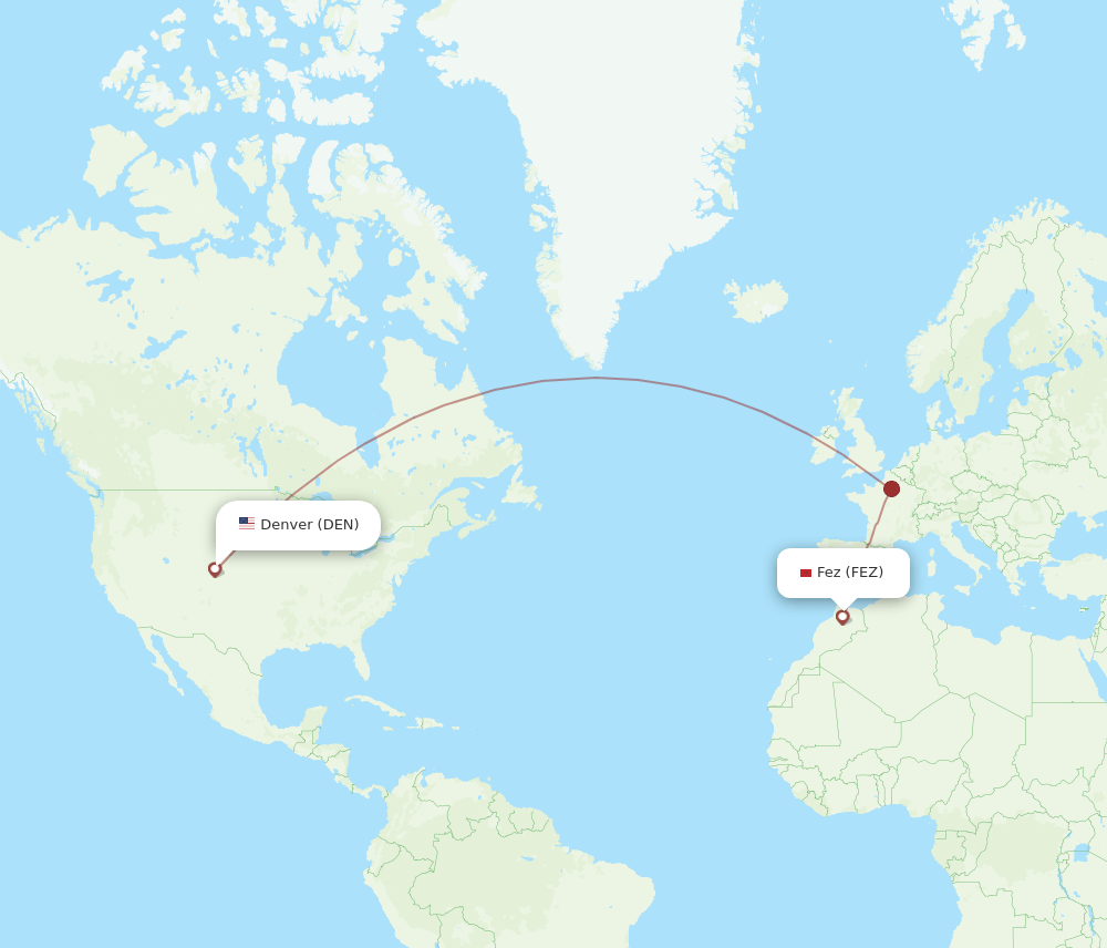 DEN to FEZ flights and routes map
