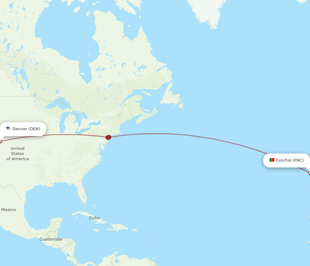 Funchal - Denver route map and flight paths
