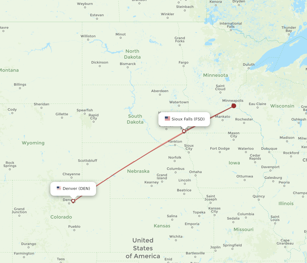 DEN-FSD flight routes