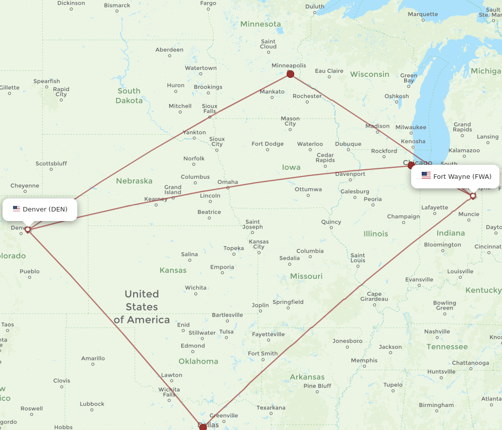 DEN-FWA flight routes