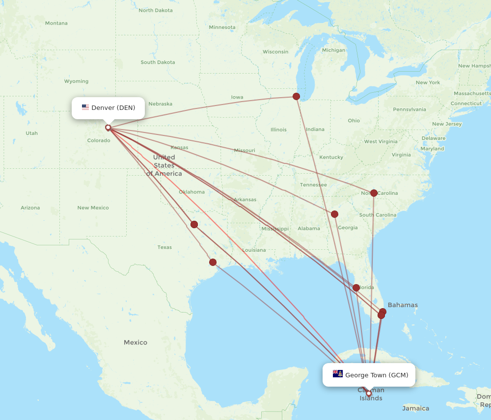 DEN to GCM flights and routes map