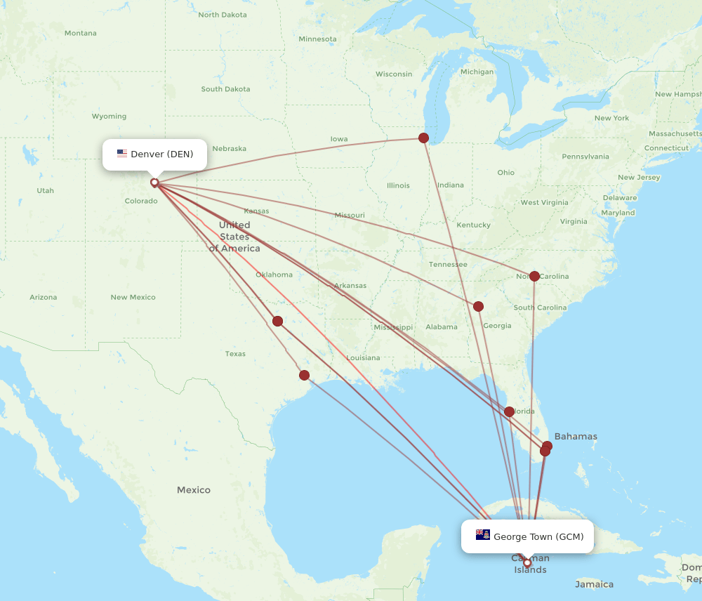 DEN-GCM flight routes