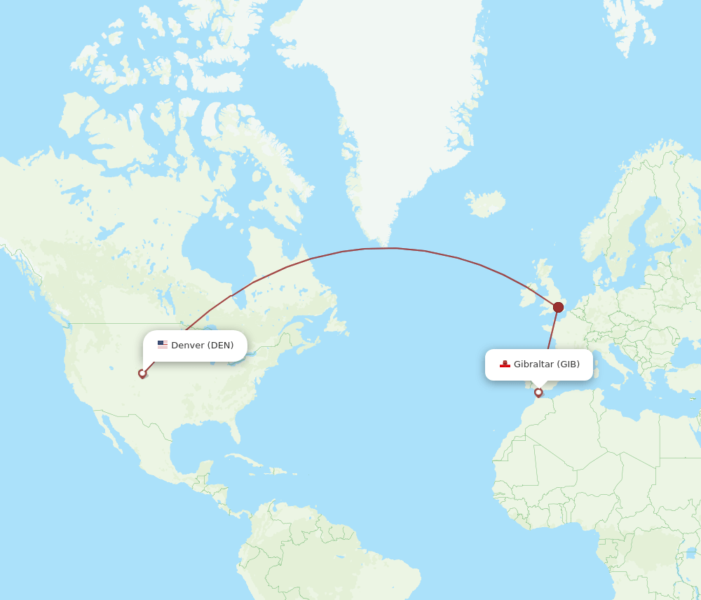 Gibraltar - Denver route map and flight paths