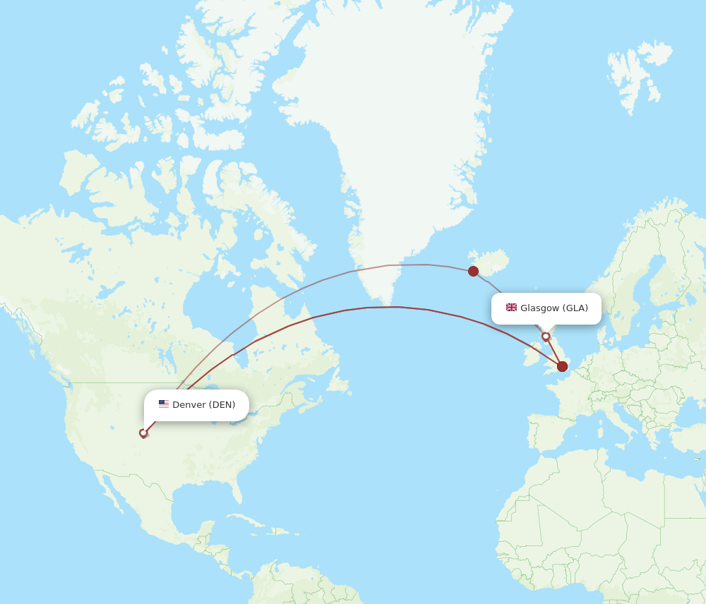 DEN to GLA flights and routes map