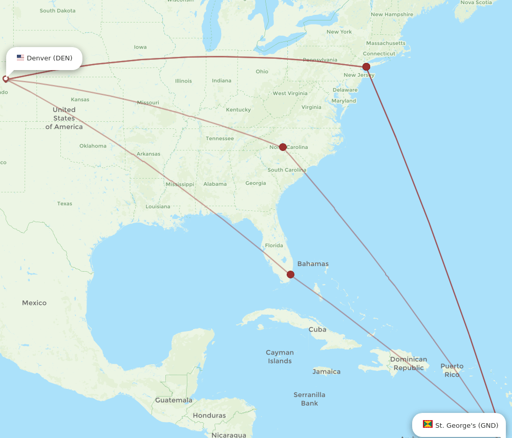 DEN-GND flight routes