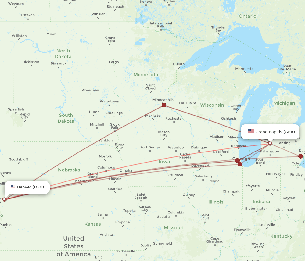 DEN to GRR flights and routes map