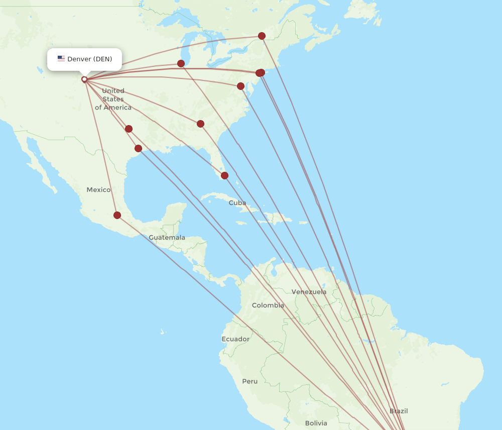 DEN to GRU flights and routes map