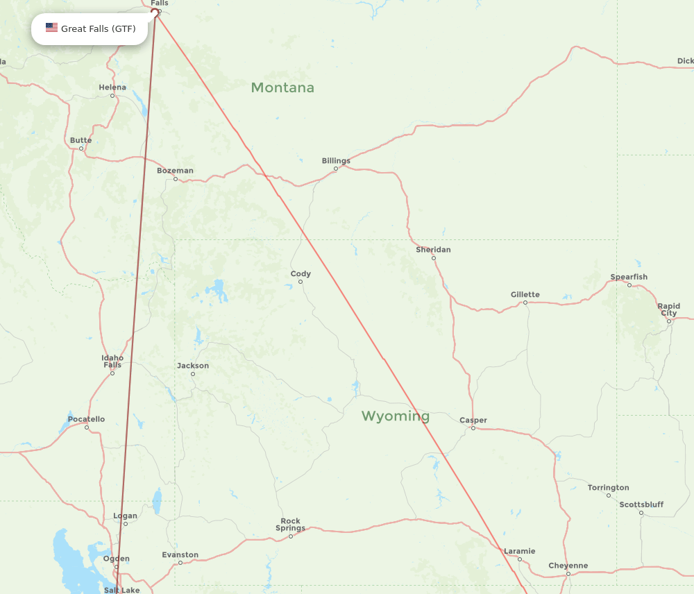 DEN-GTF flight routes
