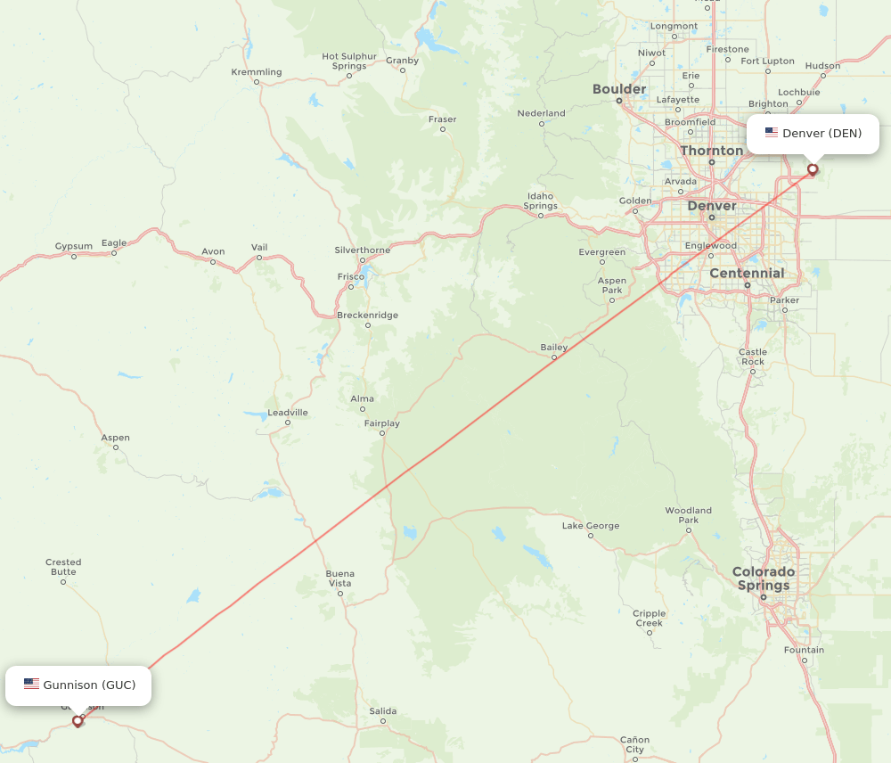 Denver - Gunnison route map and flight paths
